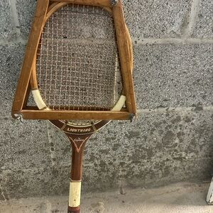 Vintage Wooden Tennis Racket in Brown and Cream